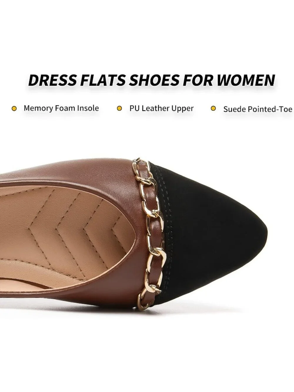 Women's Brown Crimping Suede Ballet Flats Pointed Toe Comfortable Dress Shoes